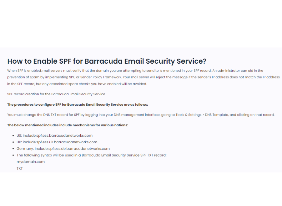 How to Enable SPF for Barracuda Email Security Service