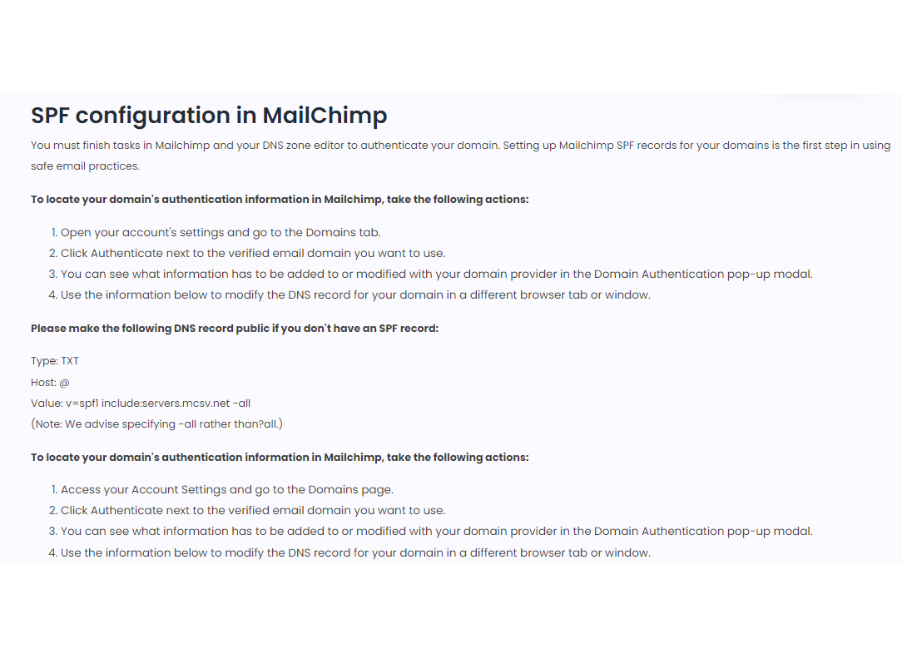 MailChimp Domain Authentication and SPF